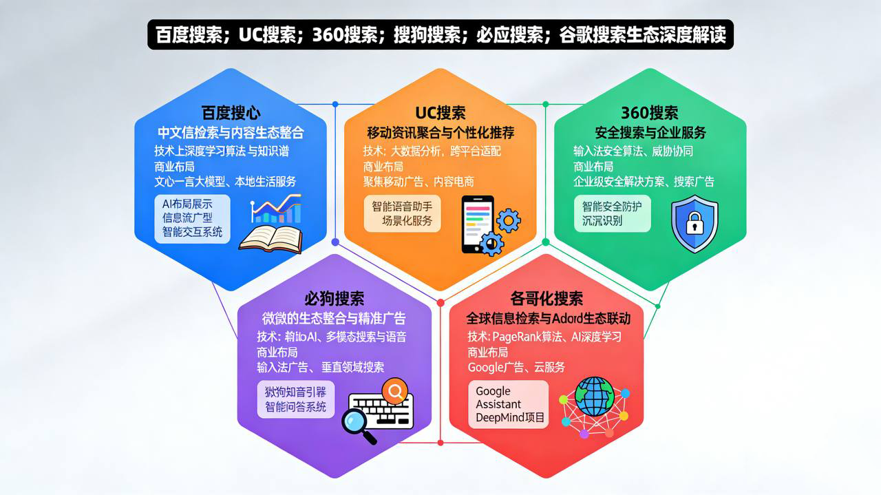 百度搜索、UC搜索、360搜索、搜狗搜索、必应搜索、谷歌搜索生态深度解读