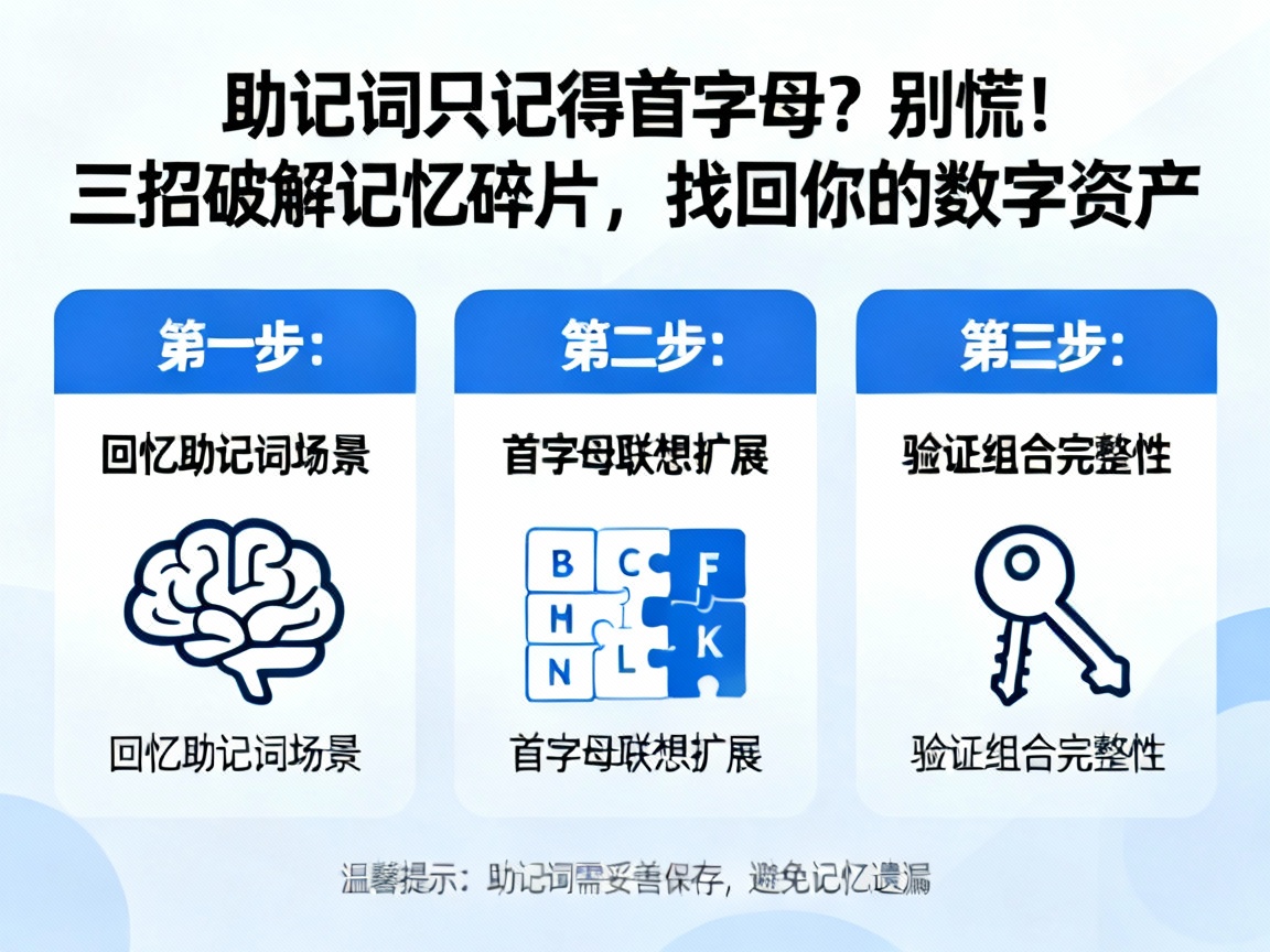 助记词只记得首字母？别慌！三招破解记忆碎片，找回你的数字资产